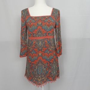 Free People Orange & Blue Paisley Print Tunic Top